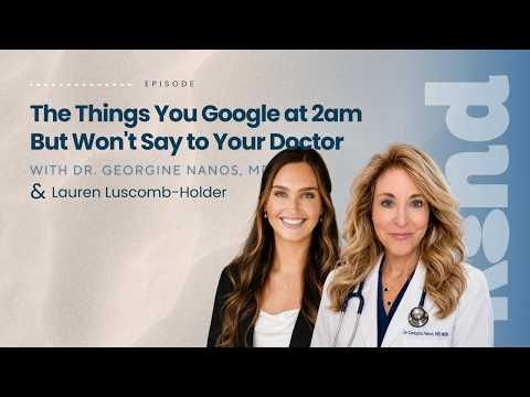 Podcast cover featuring two women in white coats with the title “The Things You Google at 2am But Won’t Say to Your Doctor”