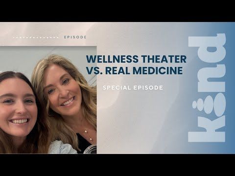 Two women smiling in front of a title card that says