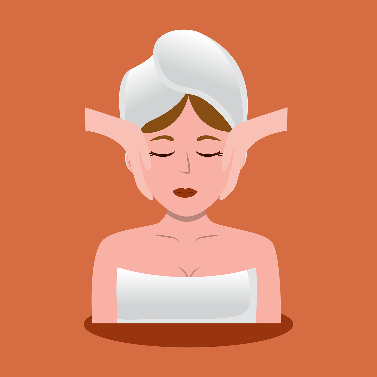 A woman with a towel wrapped around her head is receiving healthspa treatment .