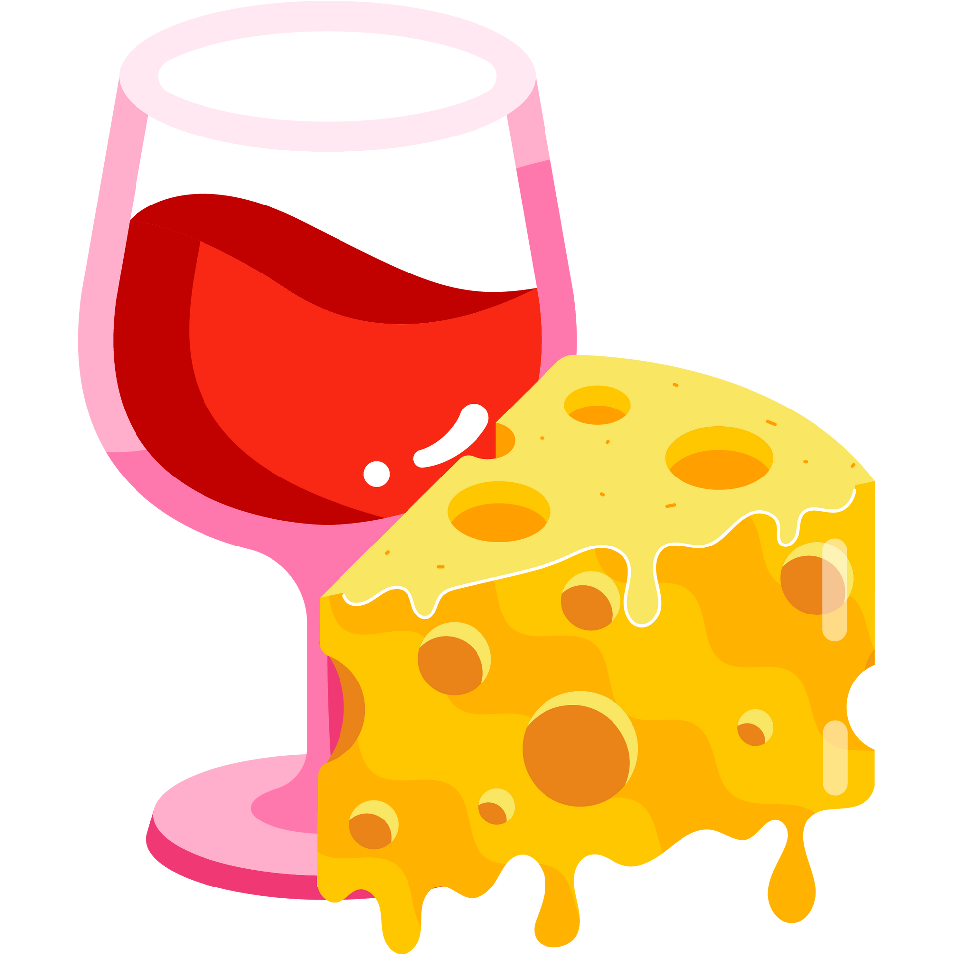 A slice of cheese next to a glass of wine