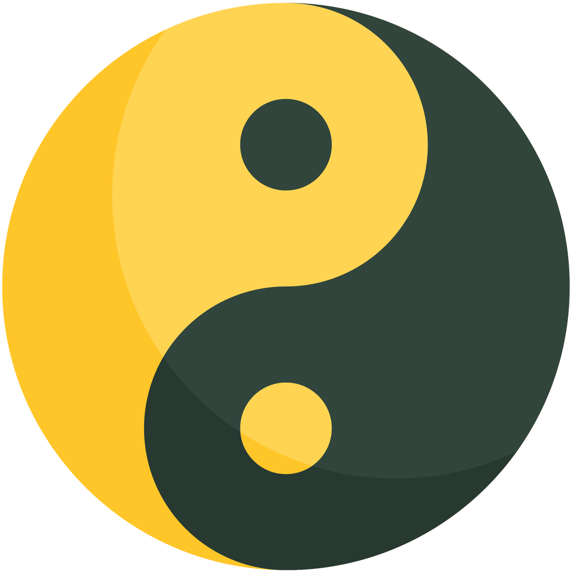 A yellow and black yin yang symbol with a yellow circle in the middle.