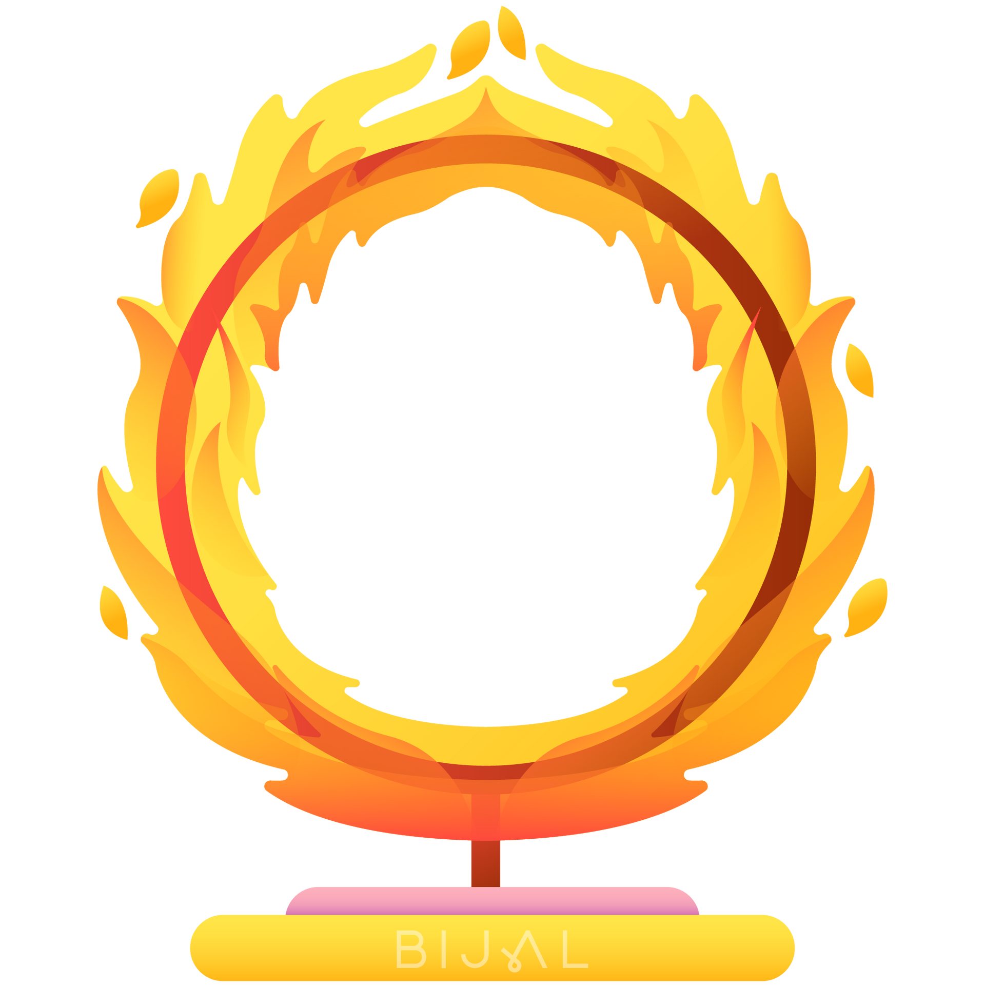 A cartoon illustration of a fire ring on a stand.