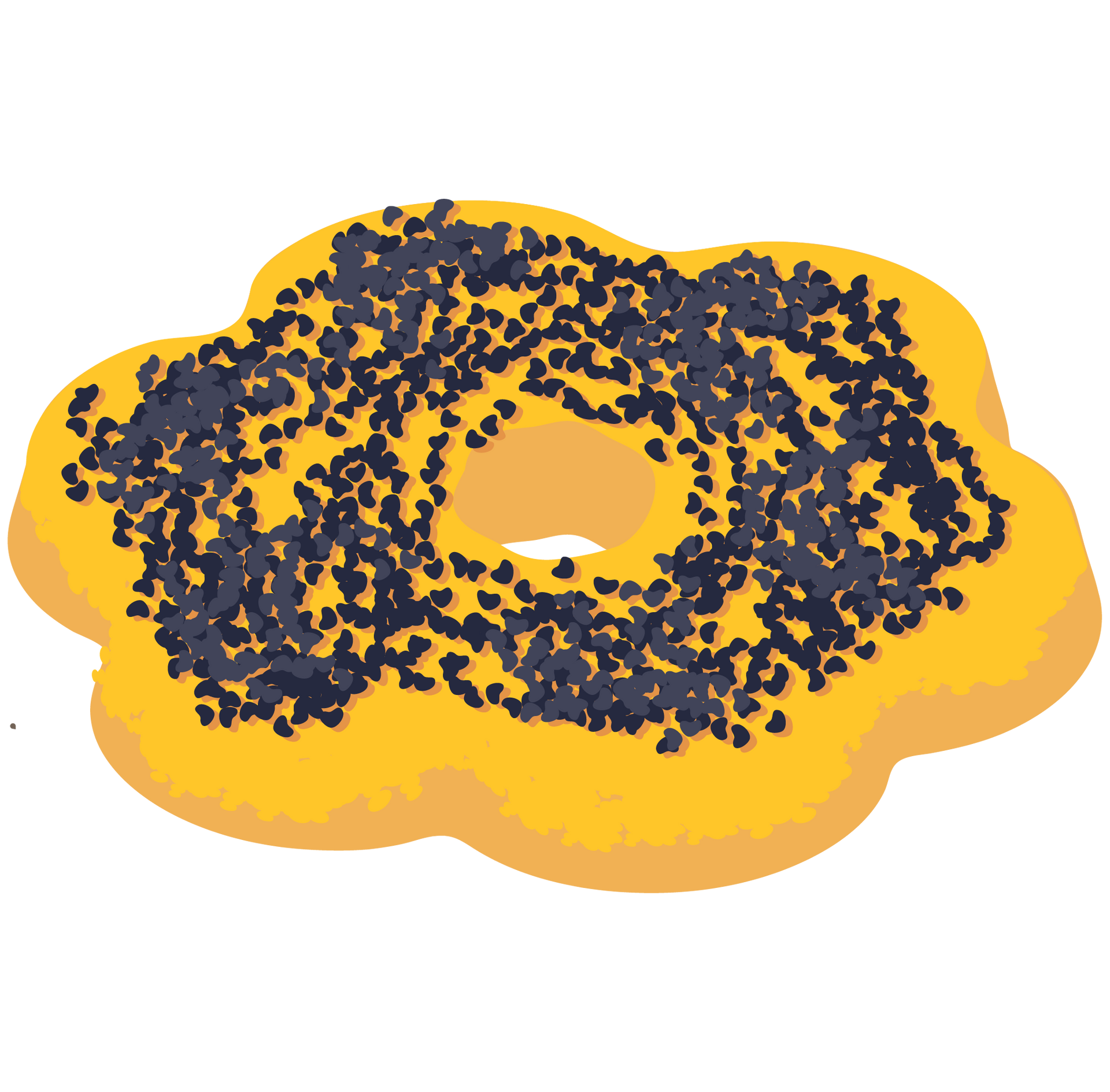 A yellow donut with black seeds on it