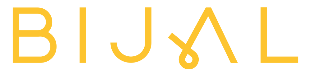 The word bijal is written in yellow letters on a white background.