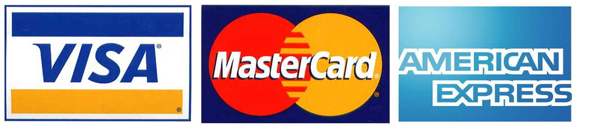 Three logos for visa mastercard and american express