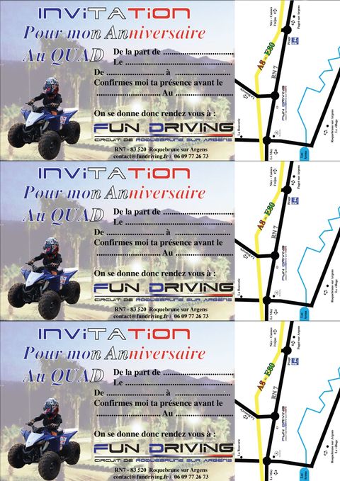 Carton D Invitation Anniversaire Fun Driving Quad De Roquebrune