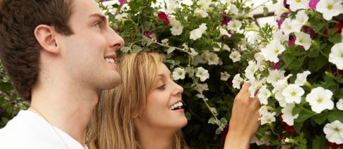 Happy couple in the garden