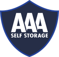 AAA Self Storage logo, navy blue shield with white 