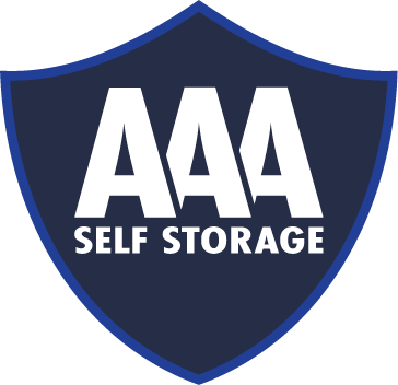 AAA Self Storage logo, navy blue shield with white 