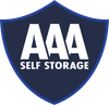 AAA Self Storage logo, navy blue shield with white 