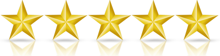 Five golden stars, arranged horizontally, with a slight reflection below.