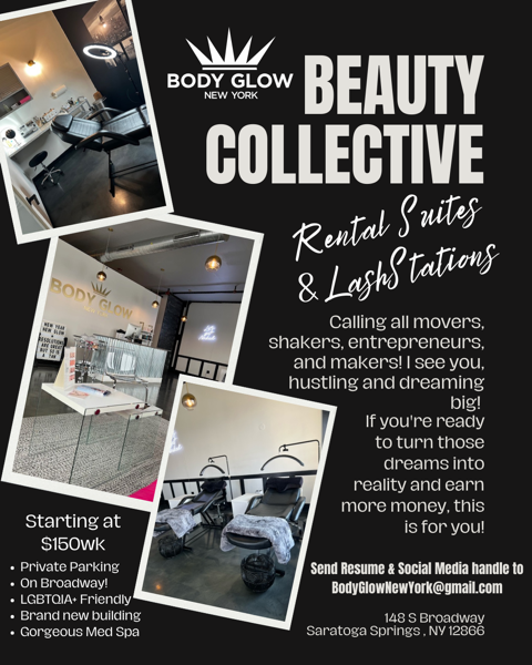 An advertisement for body glow beauty collective in new york