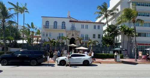 Gianni Versace's Mediterranean home is surrounded by Art Deco buildings. 