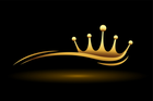 Gold crown logo with a sweeping curve on a black background