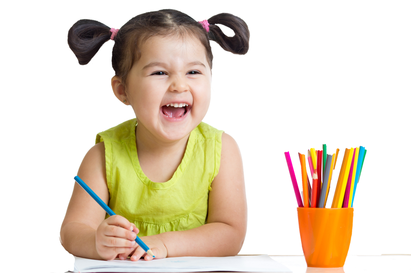 Happy Girl with Pencils