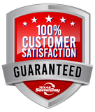 Red shield badge reading “100% Customer Satisfaction Guaranteed” with Texas SameDay logo