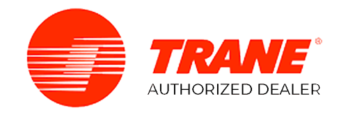 Trane logo in orange: Red circle with white lines and 