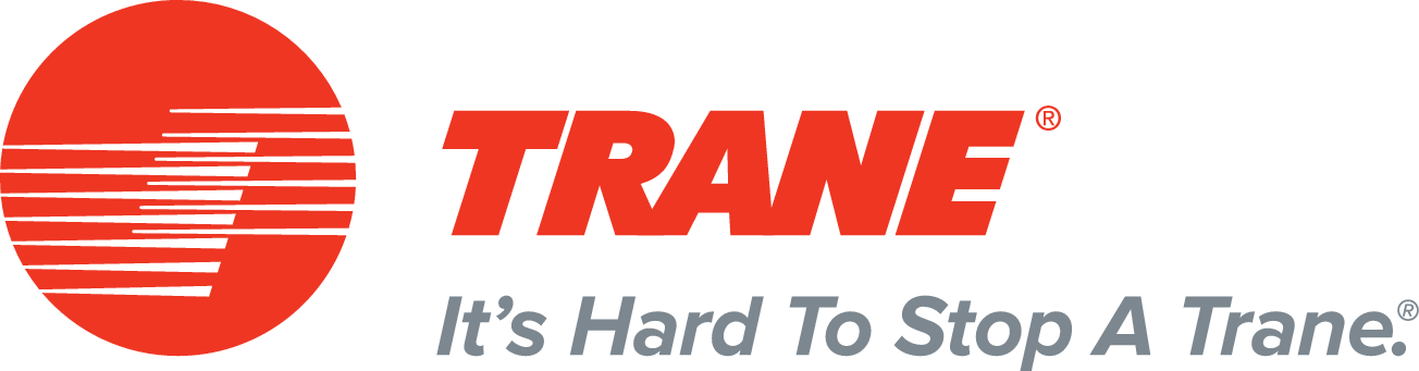Trane logo: red circle with horizontal lines, red 