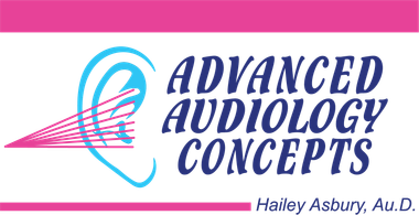 Pink and cyan abstract logo resembling an ear with radiating sound lines on a white background