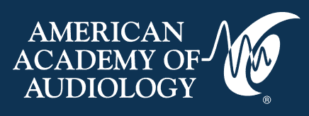 American Academy of Audiology logo in white on a blue background