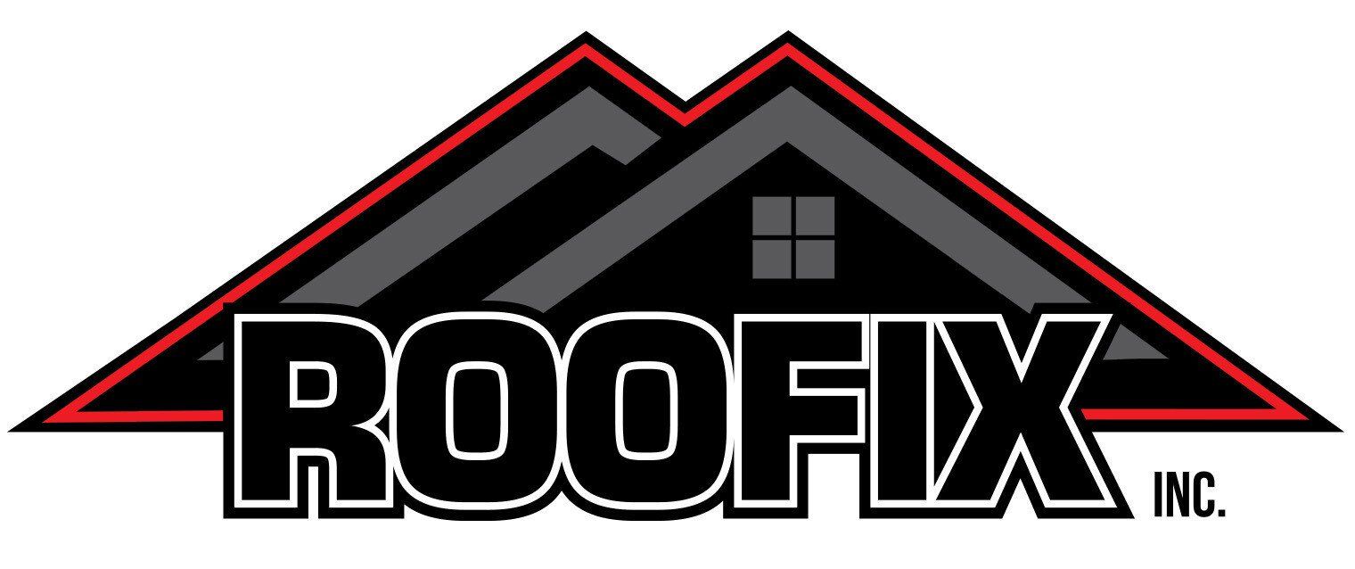 A logo for rooffix inc. with a house on the roof