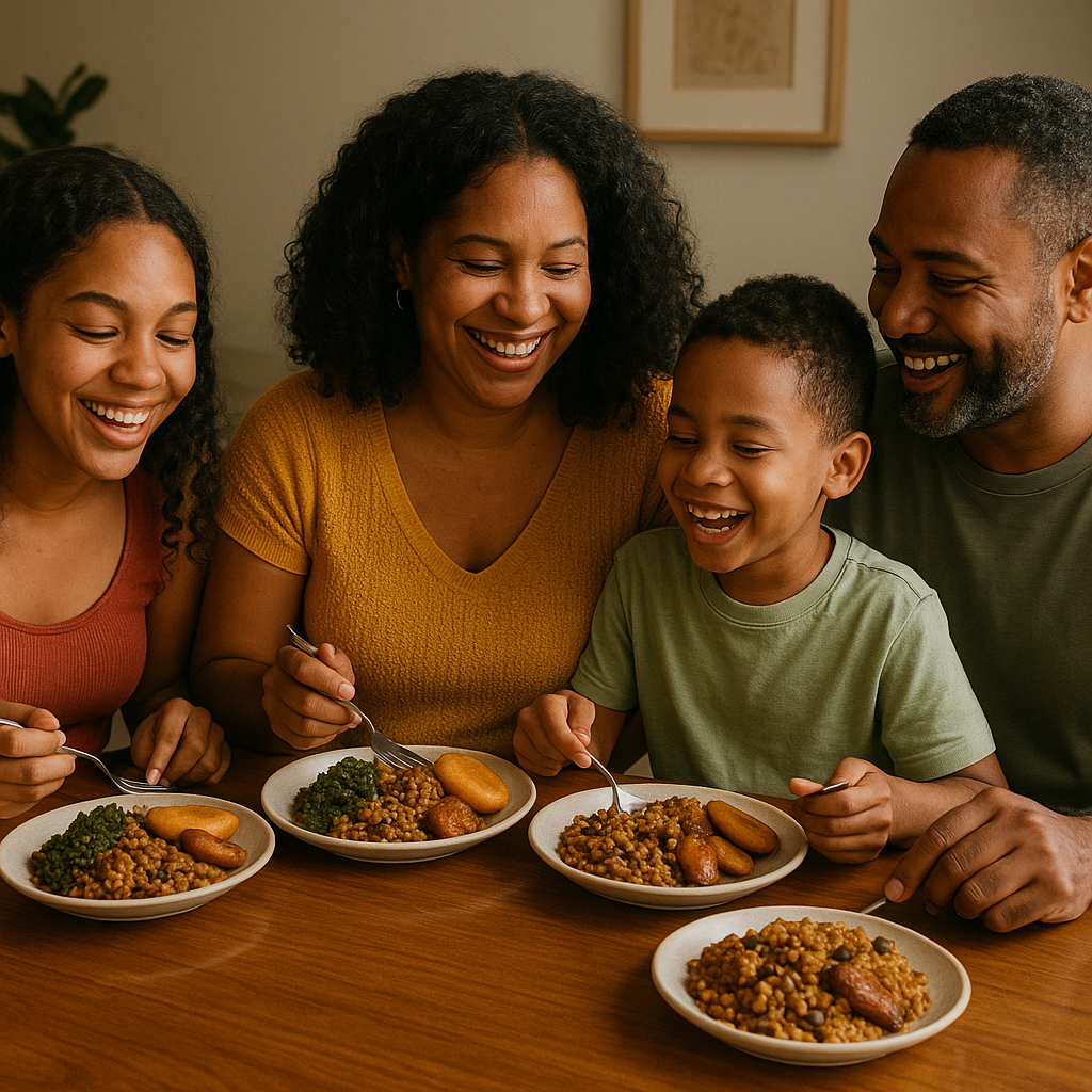 family enjoying a meal 