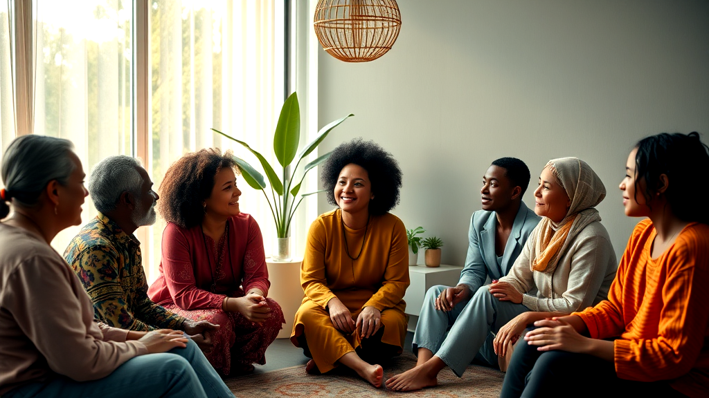 Breaking Barriers: Therapists Fluent in ASL, Arabic, English, Spanish, and Vietnamese A group of people are sitting in a circle in a living room.