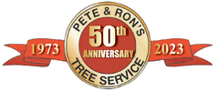 A logo for pete and ron 's 50th anniversary tree service