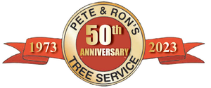 a logo for pete and ron 's 50th anniversary tree service