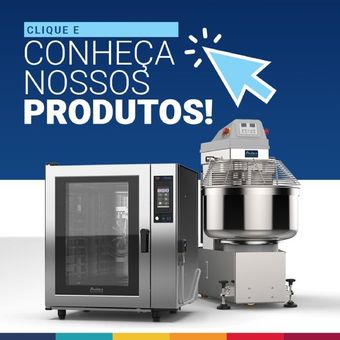 Um forno e batedeira de aço inoxidável em um fundo azul e branco