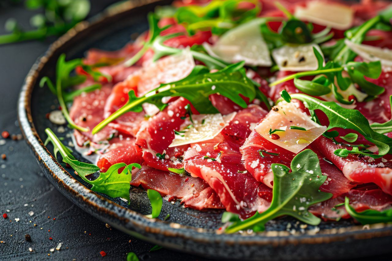 carpaccio com parmesão e rúcula