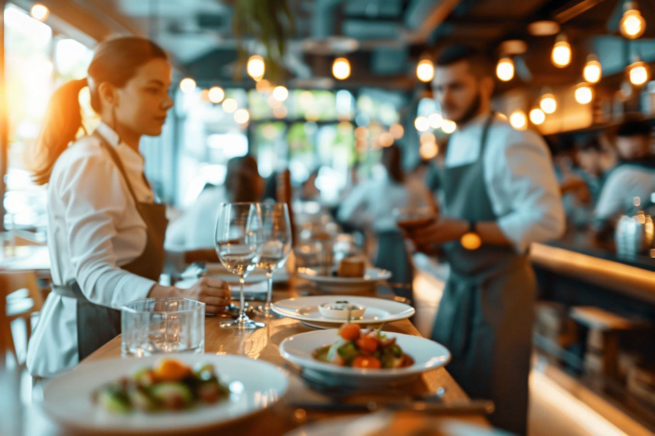 pessoas servindo em um restaurante