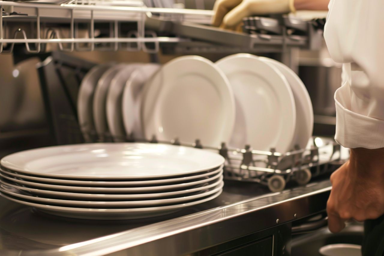 louças na cozinha de um restaurante