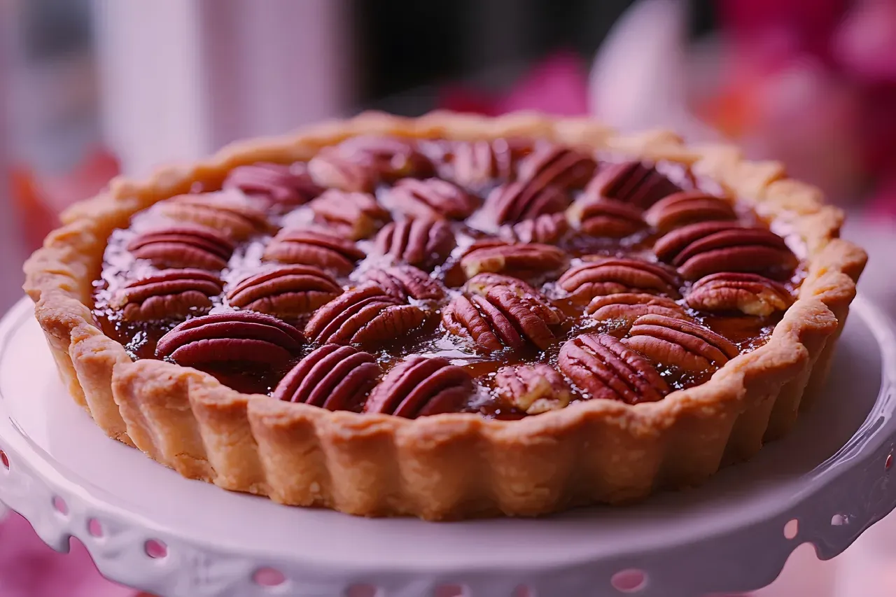 torta de nozes-pecã sobre prato branco