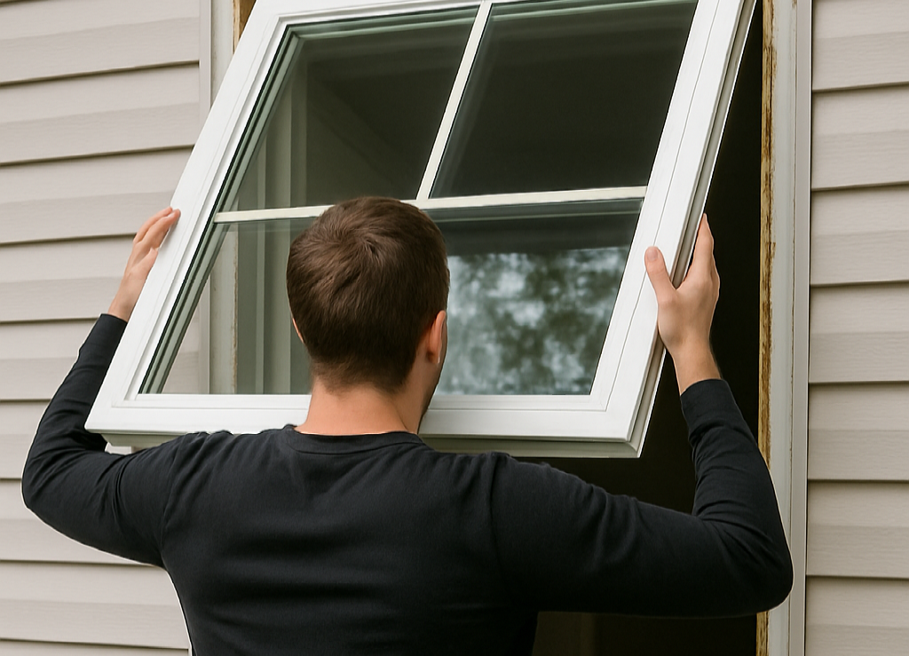 Hillside Home Services team member installs a new window on residential home in Western Massachusetts