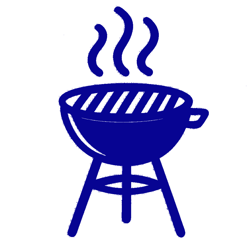 A blue icon of a grill with steam coming out of it.