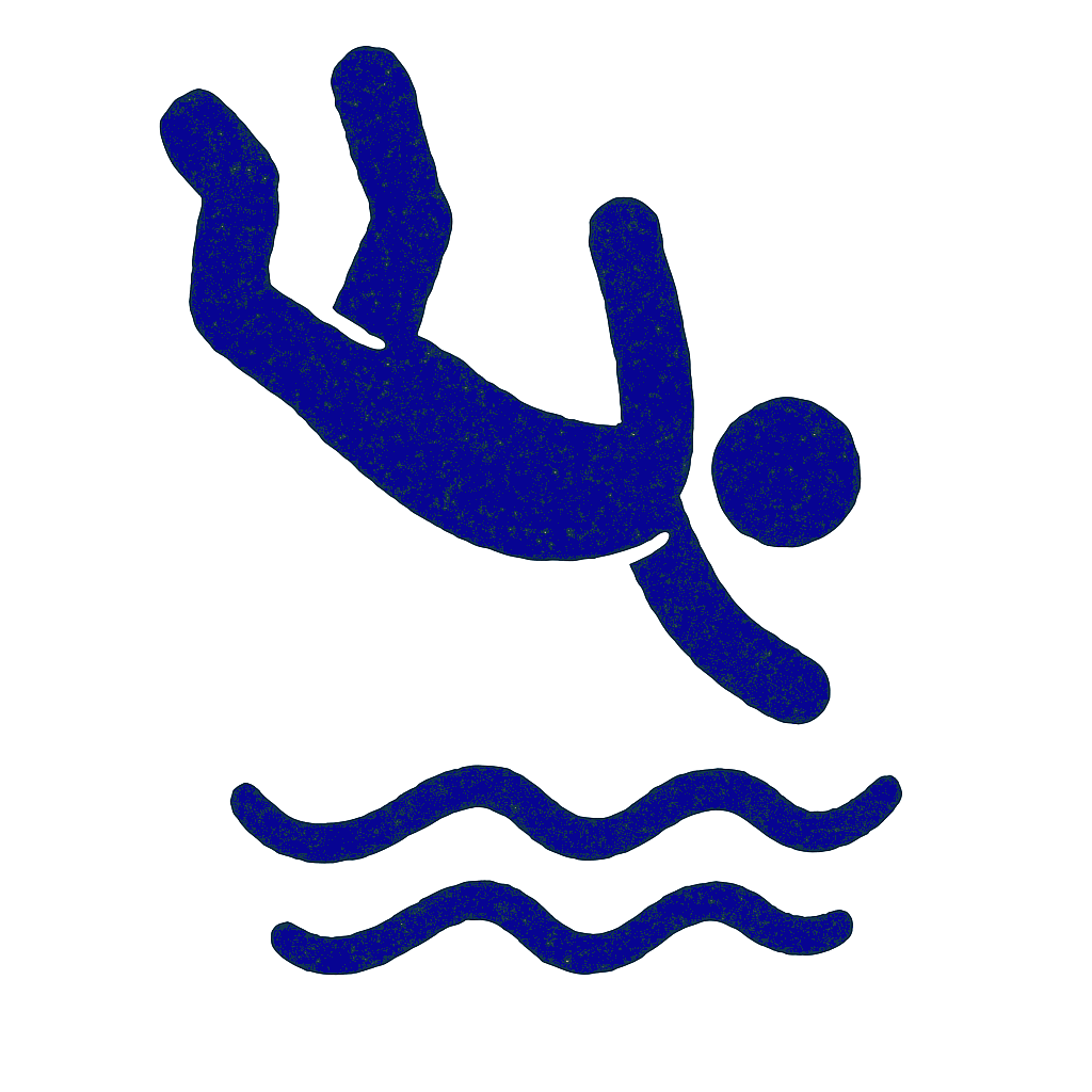 A blue icon of a person diving into the water