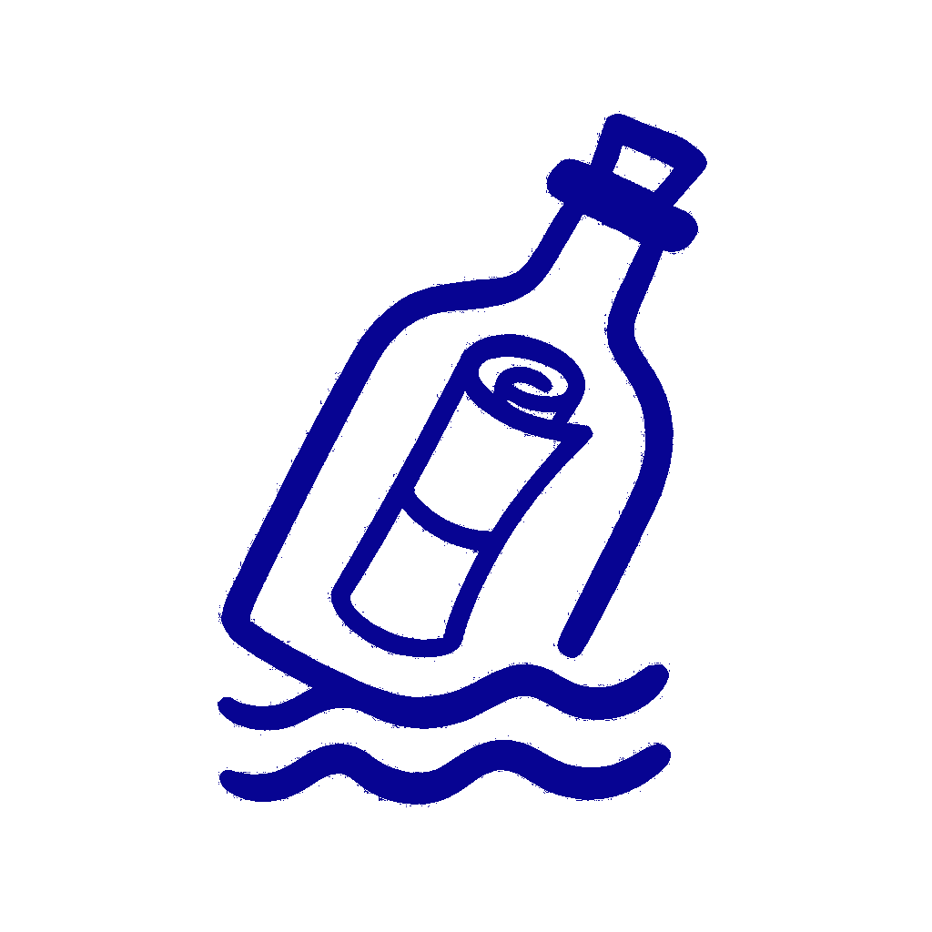 A bottle with a message in it is floating in the water.