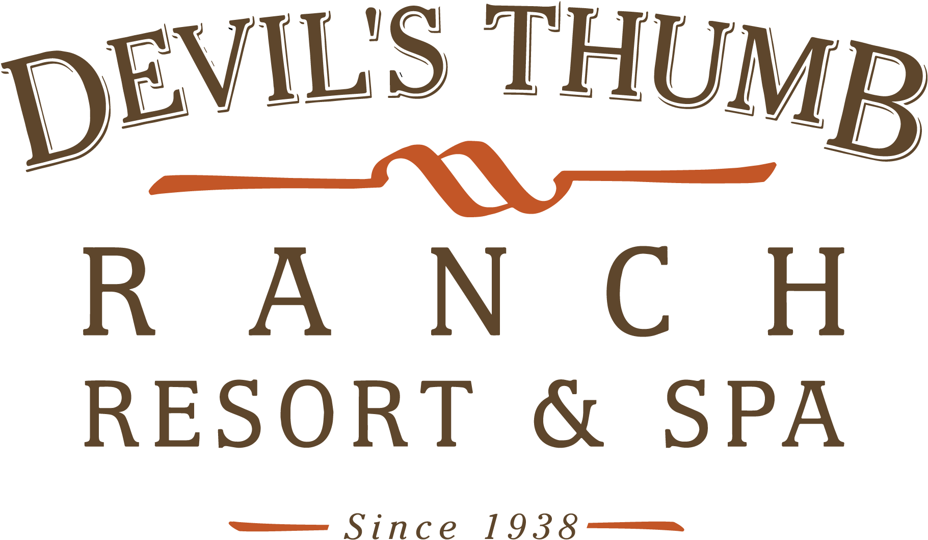 Devil's Thumb Ranch Resort & Spa logo with text and stylized line.