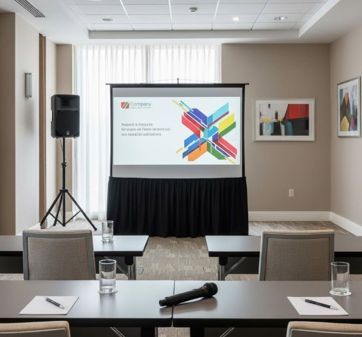 AV Setup for Small Conference Room Meetings (Under 200) with Projector, Sound, and Presentation in Colorado Springs, Denver and Pueblo.