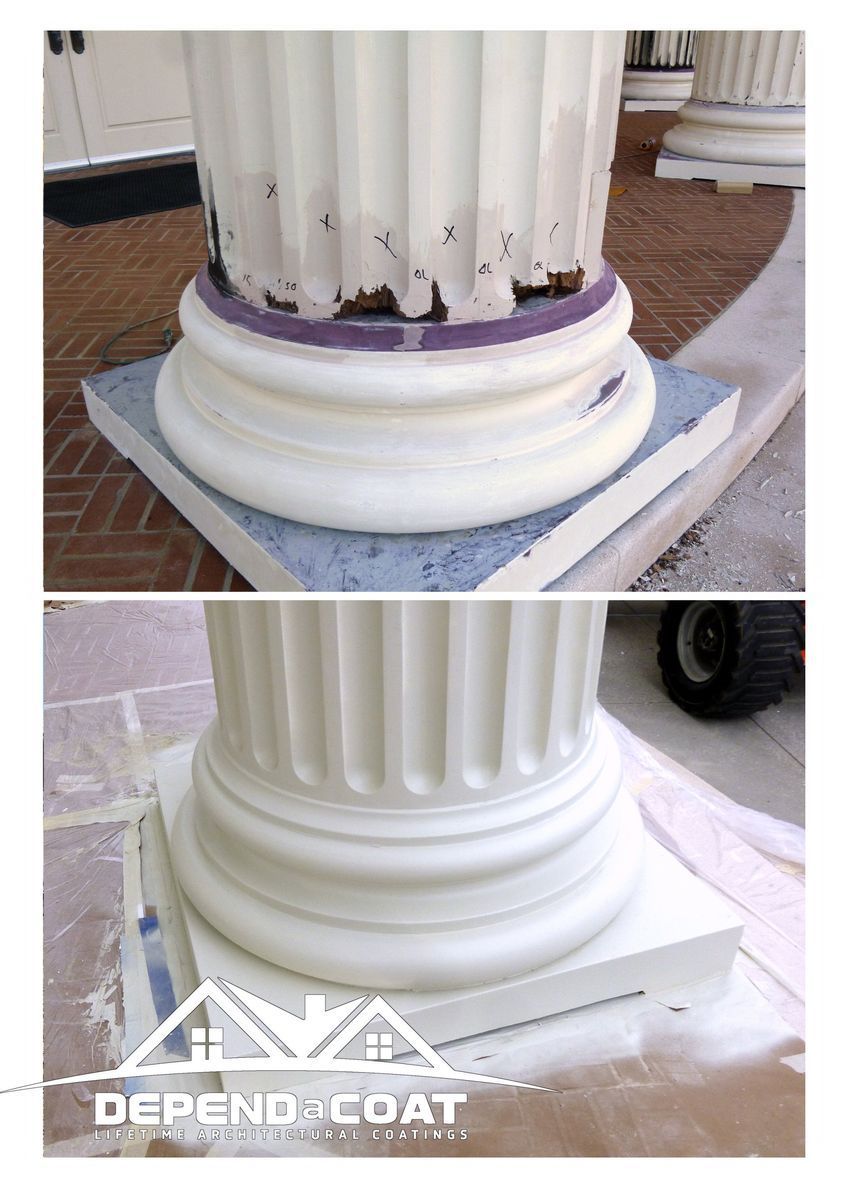 A before and after photo of a pillar being painted