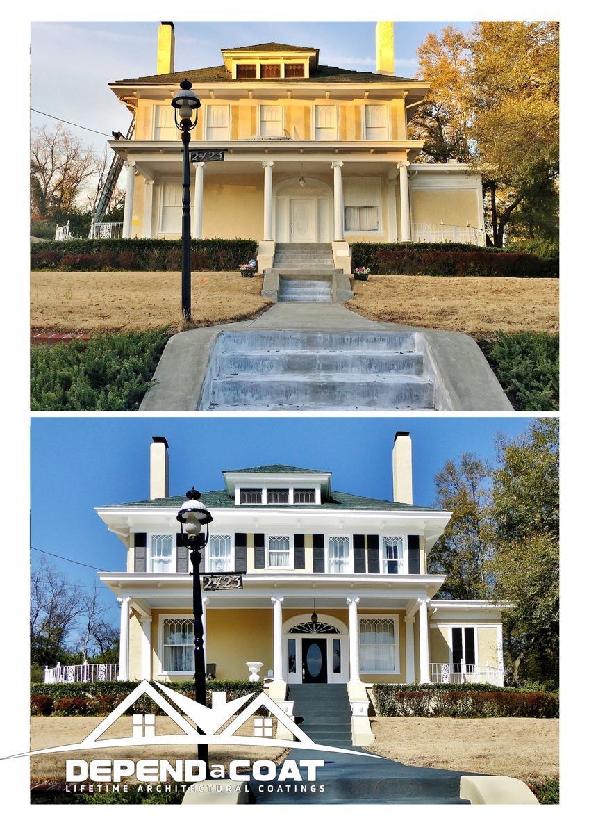 A picture of a house before and after being painted