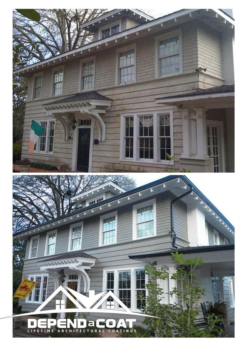 A before and after picture of a house that has been painted.