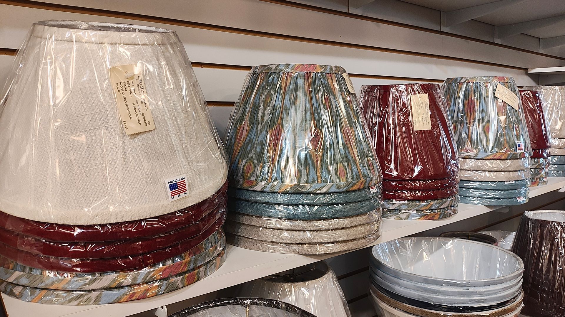 A store filled with lots of different types of lampshades. CT lighting local  
