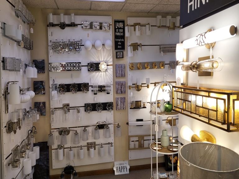 A room with a lot of lights and a sign that says wifi