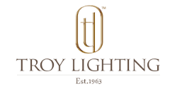 A logo for troy lighting is shown on a white background