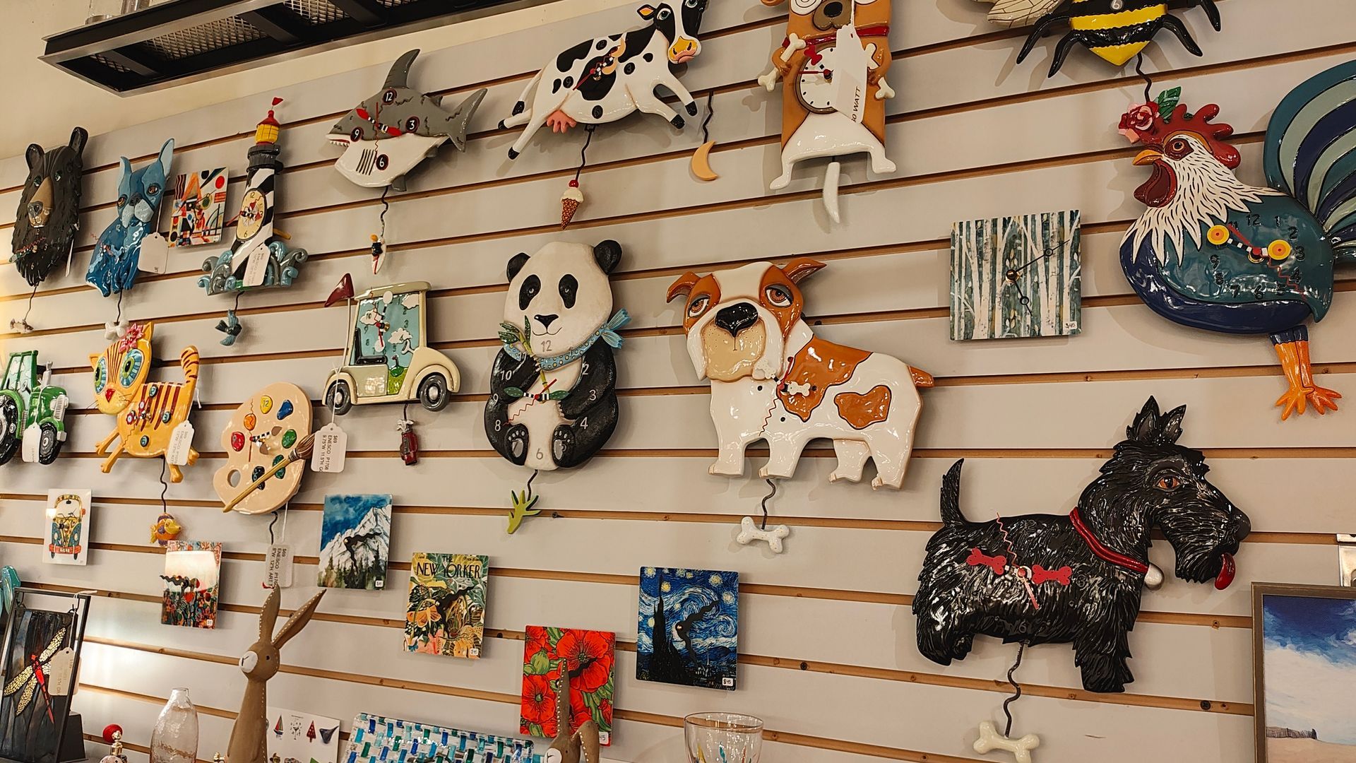 A wall with a lot of animal clocks in Connecticut