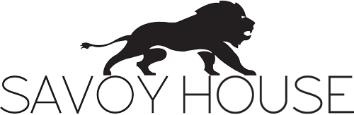 A black and white logo for savoy house with a silhouette of a lion.
