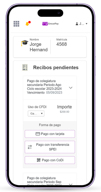 Un teléfono celular con una aplicación en idioma español.