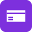 Un icono de tarjeta de crédito en un círculo morado sobre un fondo blanco.